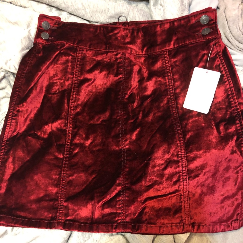 Free People Red Velvet Skirt